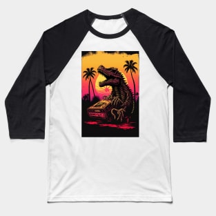 Synthwave Dinosaur Skeleton Baseball T-Shirt